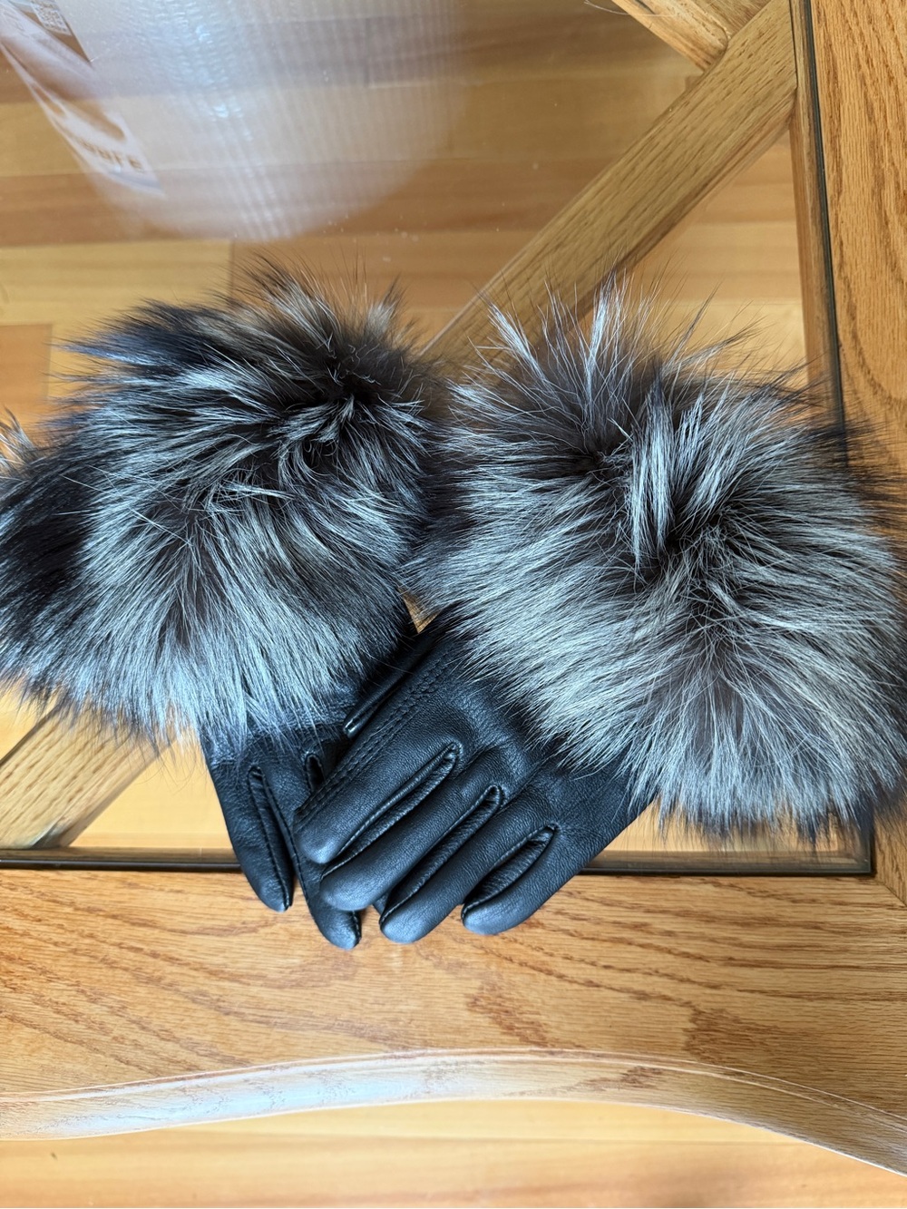 Black Leather Gloves with Fox Fur Cuffs